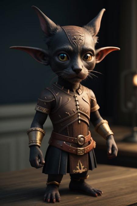 best quality, masterpiece, cute goblin with cute black cat, intricate details, whimsical, magical, high-detail, unreal engine 5, cinamatic