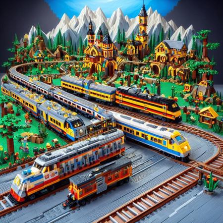 train and rail made of legos, masterpiece