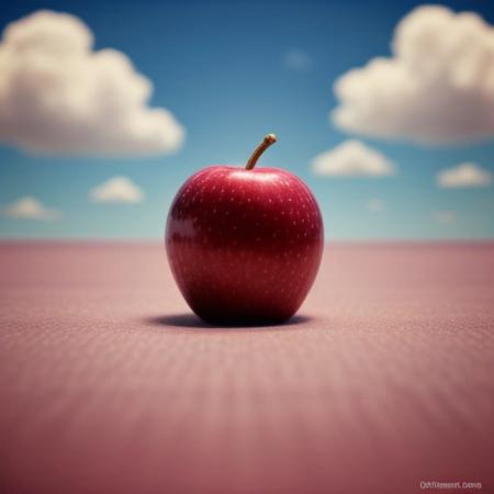 An apple in a fantastic world, surrounded by unicorns