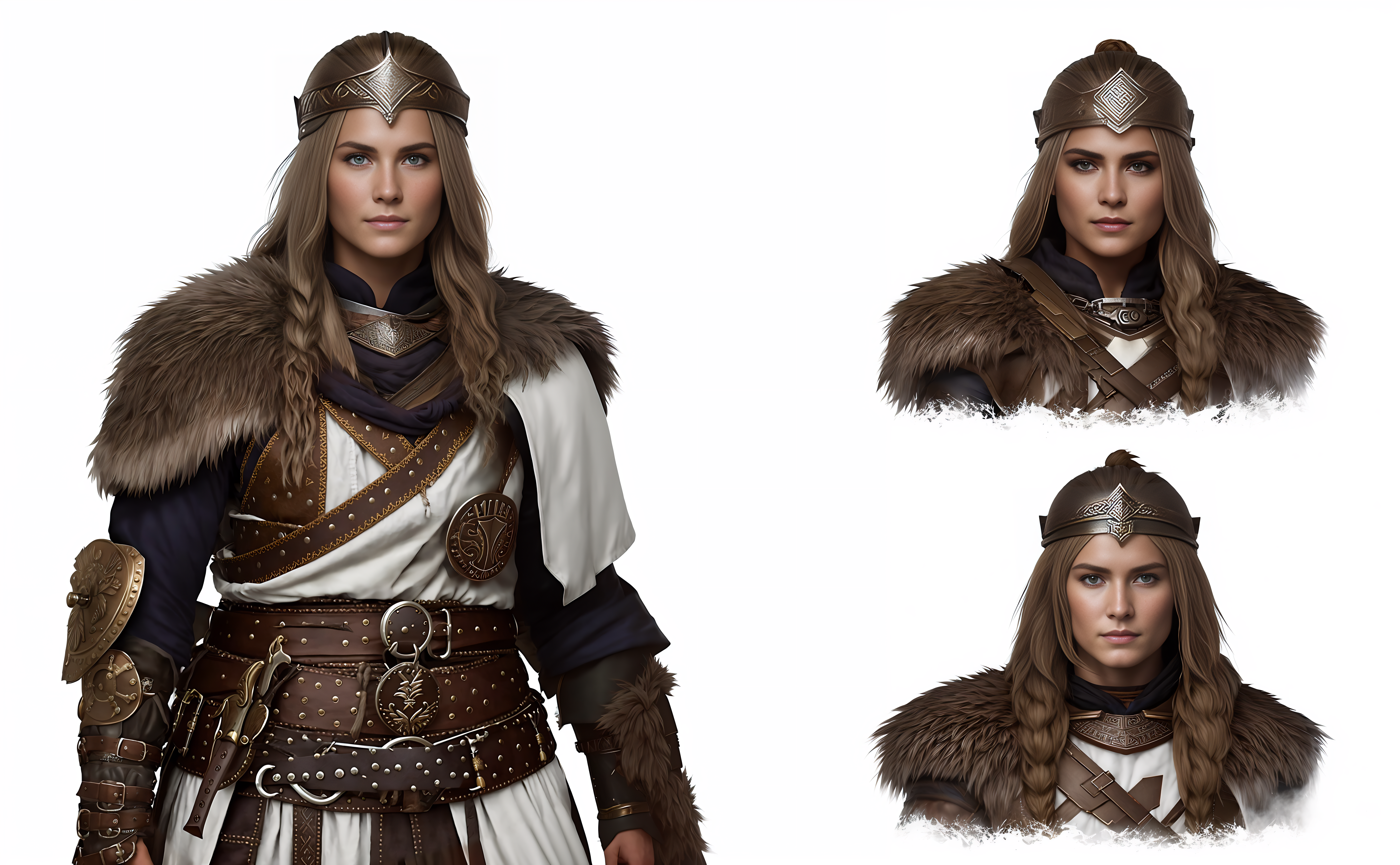 a photo of highly detailed Full body of character of a medivel female viking Scout, tk_char, award winning image, highly d...