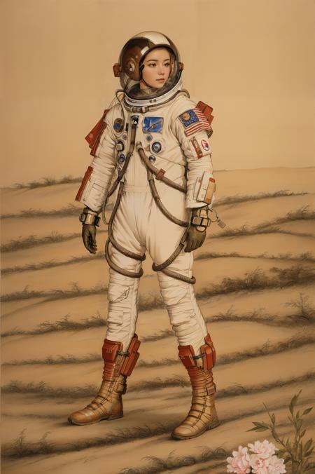 painting,langshining style,best quaility,masterpiece，traditional media
portrait of astronaut on mars
