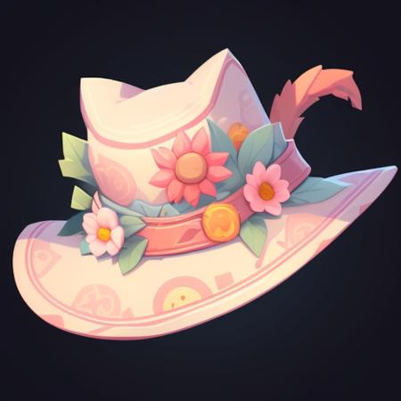 game icon institute,game icon,(The image is an A sun hat),Cat ears, beautiful patterns, stylish, still life, game icon, official art, well-structured, HD, 2d, game item icon, future style, (white background). <lora:game icon institute-mz:0.6>