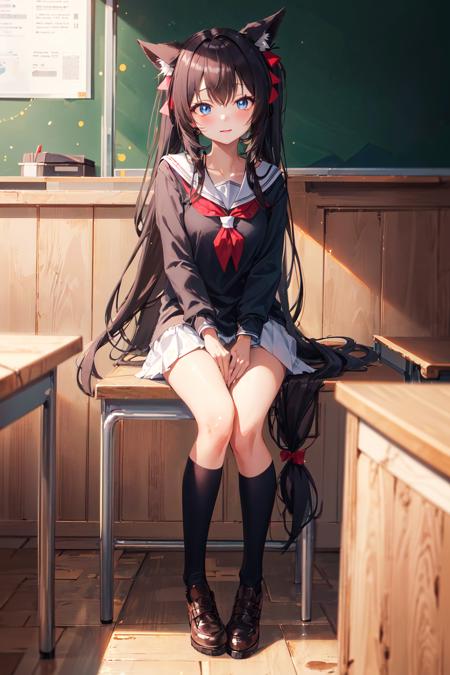 ((masterpiece)), ((top quality, best quality)), 
1girl, full body, (kawaii, cute girl, very long hair, :1.2), BREAK 
(detailed background:1.4), ultra-detailed background, 
school, classroom,