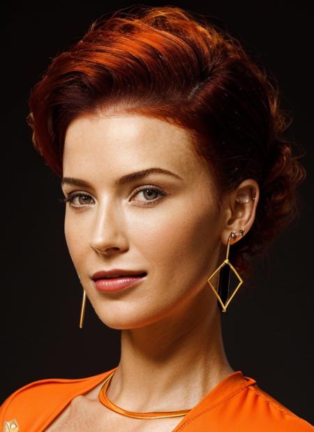 portrait of sks woman by Flora Borsi, style by Flora Borsi, bold, bright colours, orange Mohawk haircut, ((Flora Borsi)), <lora:locon_bridgetregan_v1_from_v1_64_32:1.25>