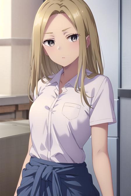 asamiyuuki, <lora:asami yuuki s1-lora-nochekaiser:1>,
asami yuuki, long hair, blonde hair, (brown eyes:1.5),
BREAK skirt, shirt, school uniform, white shirt, short sleeves, pleated skirt, shoes, socks, collared shirt, miniskirt, black footwear, sweater, blue skirt, pocket, breast pocket, clothes around waist, gyaru,
BREAK indoors, classroom,
BREAK looking at viewer, (cowboy shot:1.5),
BREAK <lyco:GoodHands-beta2:1>, (masterpiece:1.2), best quality, high resolution, unity 8k wallpaper, (illustration:0.8), (beautiful detailed eyes:1.6), extremely detailed face, perfect lighting, extremely detailed CG, (perfect hands, perfect anatomy),