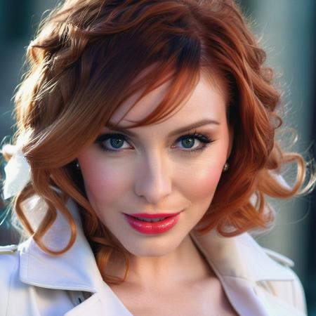 ChristinaHendricks1024 ,   very big breast, a beautiful sexy model, posing seductively while looking at viewer, curly finger wavy hair, night, dynamic scene, brown hair, vintage haircut, open smile, full body, in a beautiful white trench coat, wearing spotted short dress, beautiful face in mask, 16K, top quality, ultra detailed skin and face, dark lighting, stock picture., Broken Glass effect, no background, stunning, something that even doesn't exist, mythical being, energy, molecular, textures, iridescent and luminescent scales, breathtaking beauty, pure perfection, divine presence, unforgettable, impressive, breathtaking beauty, Volumetric light, auras, rays, vivid colors reflects  <lora:ChristinaHendricks1024:0.8>