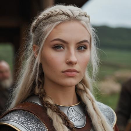 Portrait photo of a viking princess, Nikon Z9, realistic matte skin, skin texture visible, (sharp focus), (high quality), looking straight at the camera