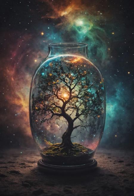 What if there was a solar system inside a large glass vase emanating the bright colors of the galaxy and a incredible tree full of stars around it came out of the vase?
Wide range of colors., Dramatic,Dynamic,Cinematic,Sharp details
Insane quality. Insane resolution. Insane details. Masterpiece. 32k resolution.
<lora:add-detail-xl:0.95> <lora:dvr-lnds-sdxl:0.3> dvr-lnds-sdxl <lora:MJ52:0.25> <lora:ral-apoctvisn-sdxl:0.3> ral-apoctvisn <lora:zavy-cntrst-sdxl:0.35> dark, chiaroscuro, low-key <lora:zavy-rmlght-sdxl:0.41> zavy-rmlght <lora:SDXLFaeTastic2400:0.225>
