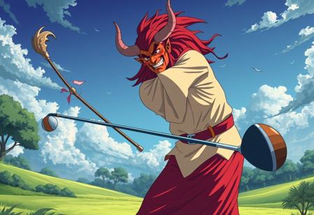 God and satan playing golf
Anime style