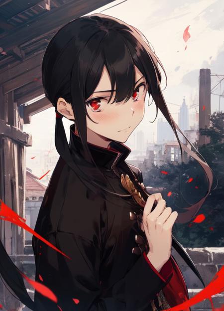 Oda Nobukatsu 1boy, black hair, red eyes, ponytail