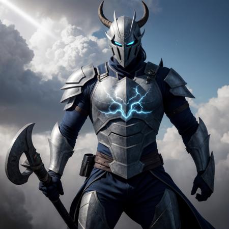 arcana hecarim skin, best aesthetic, lolsplashart, solo, looking at viewer, 1boy, holding, weapon, male focus, horns, sky, cloud, armor, muscular, glowing, abs, helmet, cloudy sky, pectorals, muscular male, staff, shoulder armor, gauntlets, clenched hand, glowing eyes, pelvic curtain, pauldrons, holding staff, tarot, leg armor, magical background, radiant light emanating from staff, elemental glow around, various lights