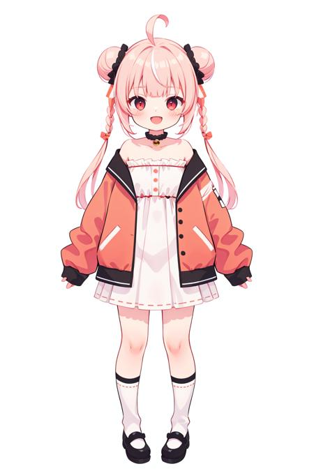 <lora:clear_Alice_eye:1>, 1girl, virtual youtuber, red hair, red eyes, black footwear, multicolored hair, red jacket, double bun, white background, jacket, smile, streaked hair, full body, bell, open mouth, long hair, socks, solo, ahoge, simple background, shoes, looking at viewer, black hair, hair bun, bangs, hair bell, hair ornament, skirt, long sleeves, twintails, sleeves past wrists, :d, straight-on, blush, dress, arms at sides, braid, standing, jingle bell, open clothes, open jacket, blunt bangs, fang, black socks