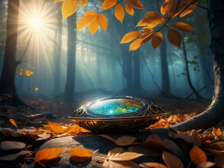 Beneath the restless leaves, bedewed and quiet, lies a strange and mysterious object, long forgotten. It shimmers in the morning light, a quiet spectacle waiting to be found, glittering as the sun rises.

fantasy style, dreamlike fantasy art,

<lora:RMSDXL_Enhance:1>,
<lora:add-detail-xl:0.8>,
<lora:RMSDXL_Darkness_Cinema:1>,

