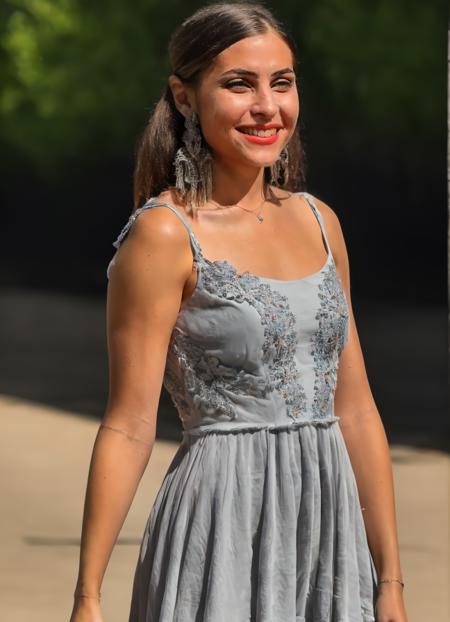 raw photo, masterpiece, intricate, perfect anatomy, highres, 8k uhd, Cinematic, sexual, skin texture, 1girl,  smiling, dress <lora:raebhau:1>, young