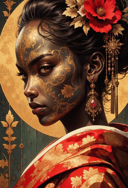 african geisha, dark oiled skin