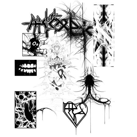 brutaldarkink, brutal sketch, sketch, monochrome, greyscale, 1girl, solo, anime, blood