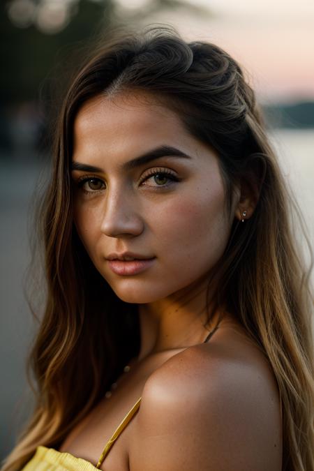 Realistic photo of a beautiful 4n4d34rm4s-v2 woman,  1girl, solo, long hair, looking at viewer, blonde hair, brown hair, brown eyes, yellow eyes, lips, portrait, realistic, nose, soft lighting, professional Photography, Photorealistic, detailed, RAW, analog, sharp focus, 8k, HD, DSLR, high quality, Fujifilm XT3, film grain, award winning, masterpiece<lora:4n4d34rm4s-v2:1.0>