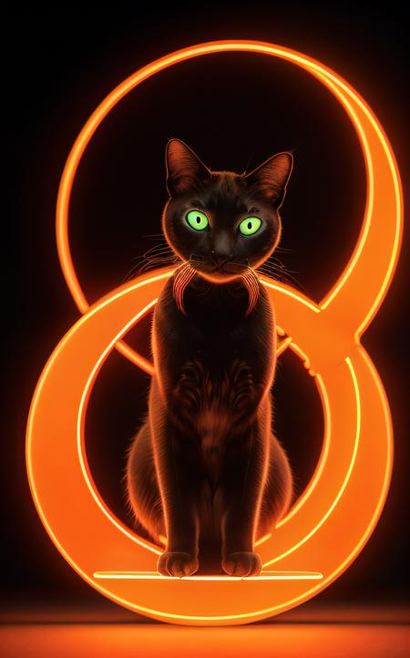 professional 3d model (masterpiece best quality:1.3), Ink illustration, neon orange circles in the shape of a cat alien face, round circular motif, curved artwork, bezier curves, geometric line art
 . octane render, highly detailed, volumetric, dramatic lighting
