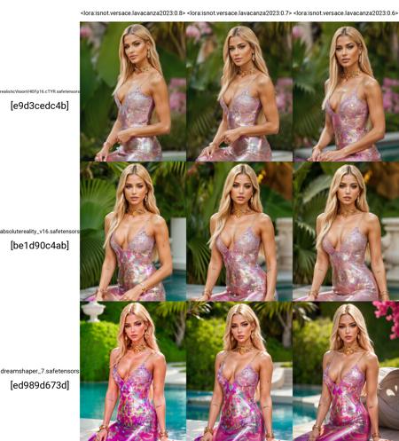 (masterpiece), (best quality), <lora:isnot.versace.lavacanza2023:0.8>, 1woman, shakilaaa, wear versace lavacanza pink dress,(enchanting sexyness), beautiful face, sitting, long hair, blonde hair, octane render 8k, ray-tracing, dramatic lighting, enrich decorations, mythical oasis, <lora:isnot.shakilaaa:0.6>, seductive look, best composition, profesional color graded, <lora:more_details:0.25>, <lora:epiNoiseoffset2.Vkot:0.3>