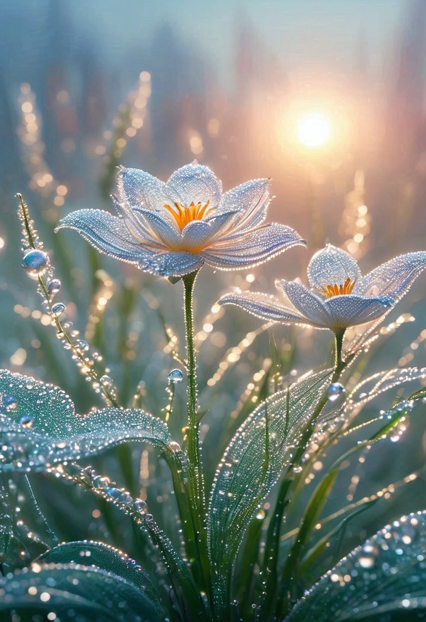 Sunrise symphonies,
awakening landscape bathed in the gentle caress of a rising sun,
Miki Asai style macro photography,
close-up of dew-speckled flora,
radiant beams piercing through morning mist,
nature's intricate details in hyper-realistic focus,
highly detailed as if Greg Rutkowski painted the scene,
trending aesthetic on ArtStation,
sharp focus with the warm glow of the golden hour
