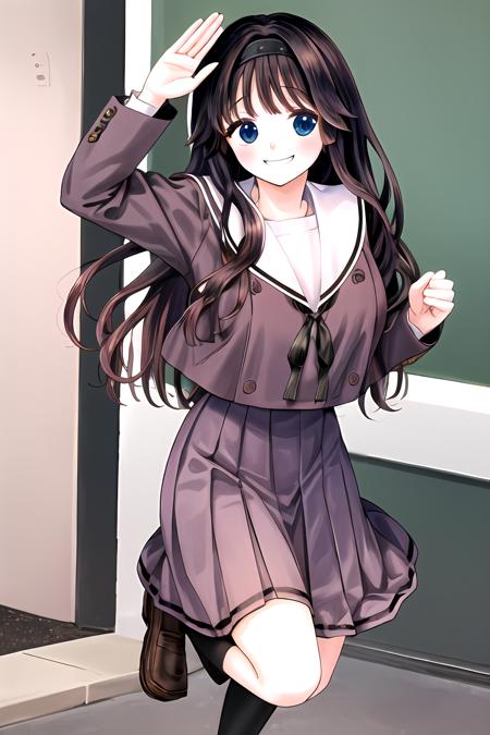 waguri  long hair, blue eyes, black hair, ribbon