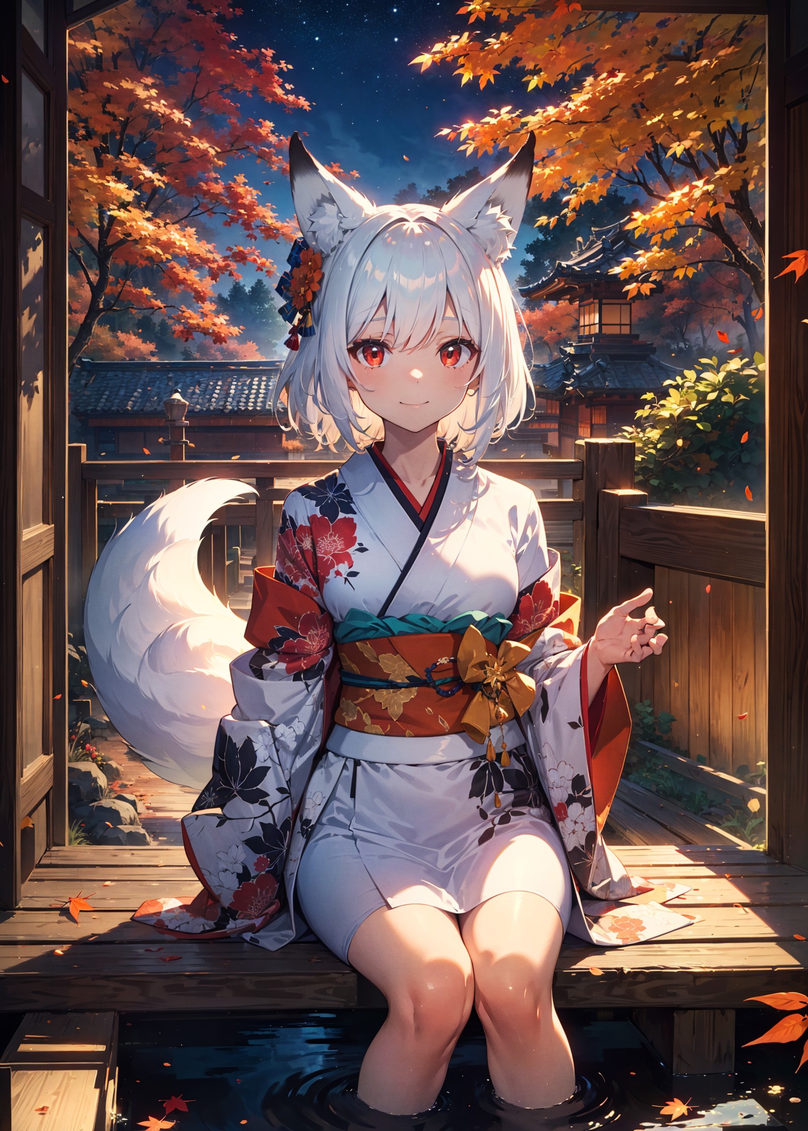 ((masterpiece:1.4, best quality)), ((masterpiece, best quality)),girl sitting in a Japanese-style garden, featuring white,...