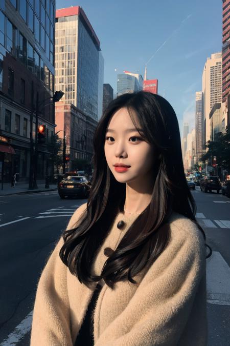 glamour photo of zeeeu, amidst a bustling city, upper body framing, in a street photography setting, golden hour lighting:1.3), shot at eye level, on a Fujifilm X-T4 with a 50mm lens, <lora:zeeeu-15:0.9>