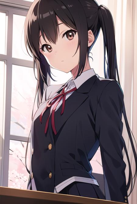 azusanakano, <lyco:azusanakano-LYCORIStest:1>,
azusa nakano, (black hair:1.5), (brown eyes:1.7), long hair, twintails, (flat chest:1.2),
BREAK sakuragaoka high school uniform, school uniform, uniform,
BREAK looking at viewer,
BREAK indoors, classroom,
BREAK <lora:GoodHands-vanilla:1>, (masterpiece:1.2), best quality, high resolution, unity 8k wallpaper, (illustration:0.8), (beautiful detailed eyes:1.6), extremely detailed face, perfect lighting, extremely detailed CG, (perfect hands, perfect anatomy),