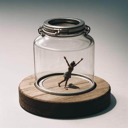 miniature world,no human:1.2, <lora:Miniature world(final1):1>,glass jar, 1 girl in the jar