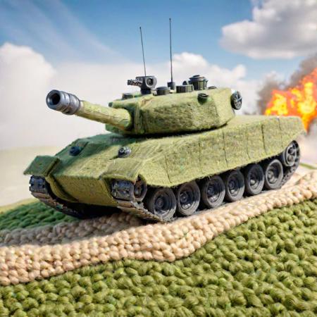 A battle tank completely made out of wool, (best quality, 4k, photorealistic, HD, UHD, HDR), w00len