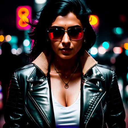 prix woman in a biker jacket, indian, cyberpunk, city at night, rain, (high detailed skin:1.2), 8k uhd, dslr, film grain, wet, 

 <lora:PriyankaChopra-SD1.5x:0.6>