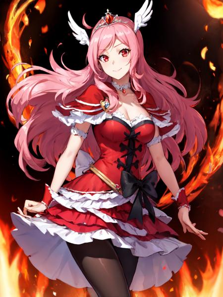 masterpiece, best quality, full_body, looking_at_viewer, large eye, cowboy shot, light smile, open eye,
1girl, <lora:locon_cure_passion_5_v1:0.95>, cure passion, layered skirt, red sleeves, tiara, capelet, pantyhose, brooch, black ribbon, 
standing,