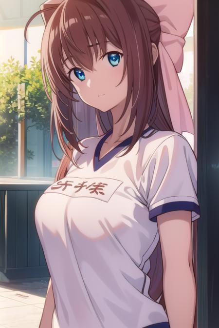 otomeasakura, <lyco:otomeasakura-lyco-nochekaiser:1>,
otome asakura, long hair, brown hair, bow, ahoge, hair bow, pink bow, blue eyes,
BREAK gym uniform, buruma, red buruma,
BREAK looking at viewer,
BREAK indoors, classroom,
BREAK <lyco:GoodHands-beta2:1>, (masterpiece:1.2), best quality, high resolution, unity 8k wallpaper, (illustration:0.8), (beautiful detailed eyes:1.6), extremely detailed face, perfect lighting, extremely detailed CG, (perfect hands, perfect anatomy),