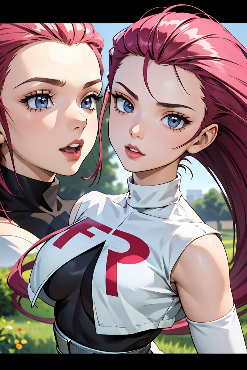 Two Anime Characters with Blue Eyes and Red Hair, Wearing Black and White Outfits.