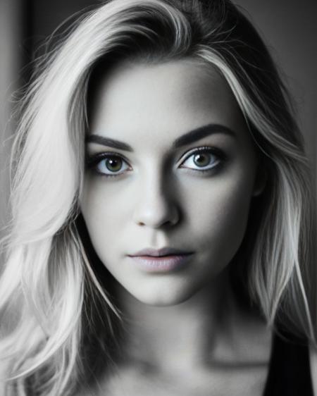 b&w, instagram photo, portrait photo of 26 y.o blonde woman, perfect detailed eyes, natural skin, hard shadows, film grain