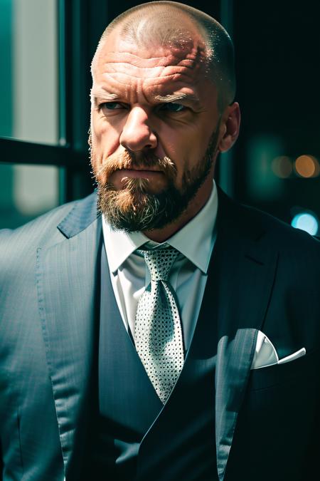 photo of (HHHBAL01:0.99), a man in his (fifties:1.2) as a corporate manager, modelshoot style, ((shaved head:1.2)), (full beard:1.2), (extremely detailed CG unity 8k wallpaper), photo of the most beautiful artwork in the world, professional majestic oil painting by Ed Blinkey, Atey Ghailan, Studio Ghibli, by Jeremy Mann, Greg Manchess, Antonio Moro, trending on ArtStation, trending on CGSociety, Intricate, High Detail, Sharp focus, dramatic, photorealistic painting art by midjourney and greg rutkowski, (exclusive suit and tie:1.4), ((boss)), (expensive office), ((sitting at an expensive wooden desk:1.2)), ((huge windows)), ((at night:1.3)),  ((Los angeles)), (Skyscraper in background), (face_focus:1.2), (looking at viewer), (detailed pupils:1.3), (modern outfit:1.2), (closeup:1.4), dim lights,  <lora:epiNoiseoffset_v2:1.2>