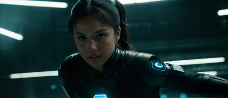 movie still, olivrod, at night, wearing tron legacy suit, ponytail, from TRON: Legacy (2010), digital environment, (masterpiece, extremely detailed skin, dramatic and cinematic lighting, key light, fill light) <lora:olivrod:1>