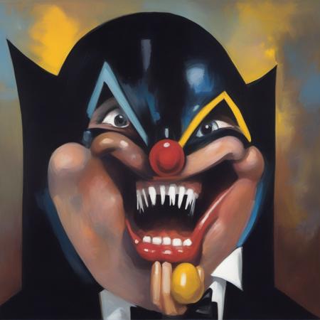 painting of the Batman  with sharp teeth, George Condo Style, horror(theme),  <lora:MBTDF xl-000002:0.9>