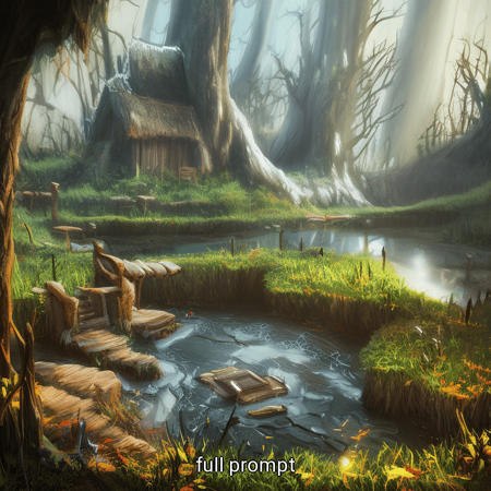 black swamp, witch hut, mud water, painted_landscape