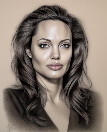 AngelinaJolie,<lora:AngelinaJolieSDXL:1> sketching on ivory paper with charcoal pencil, in the style of realistic hyper-detailed portraits, digital airbrushing, commission for, i can't believe how beautiful this is --ar 55:64 --s 750 --niji 5