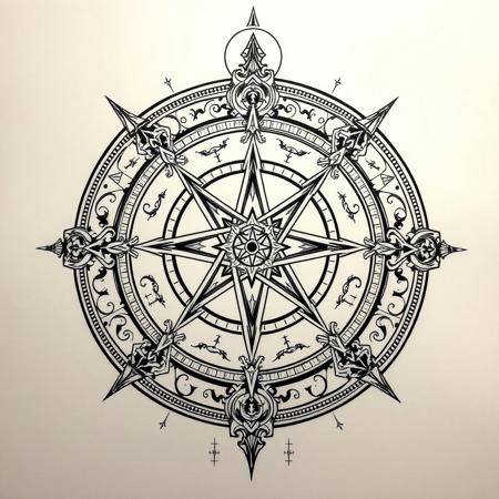 tattoo design, intricate occult symbolism, esoteric, golden dawn, thelema, chaos magick