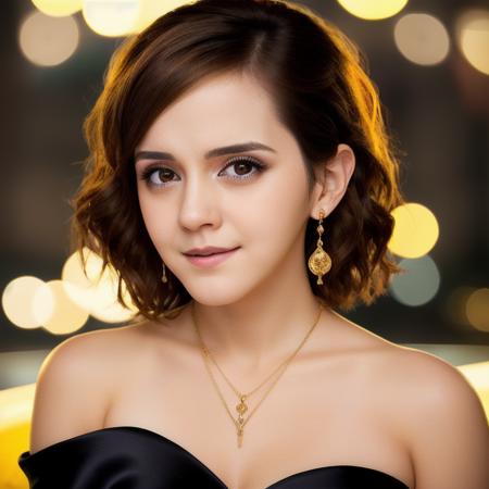 closeup picture, best quality, a 25yo beautiful EW<lora:EW:1.0>, short hair, looking at viewer, brown hair, city at night background, white night dress, golden pendant, small earrings, makeup, realistic, 8k, hdr