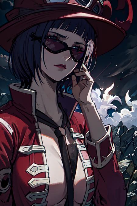 a woman,BeloBetty, sunglasses, hat, red outfit, portrait <lora:BeloBetty:0.7>