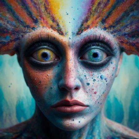 evocative subtexts,,
a hyper detailed( (surreal:0.3):0.6) abstract acrylic painting of a person,
deformed forms,
shallow depth of field,
integrated background,
abstract features,
thomas desjardins,
deijardon,
