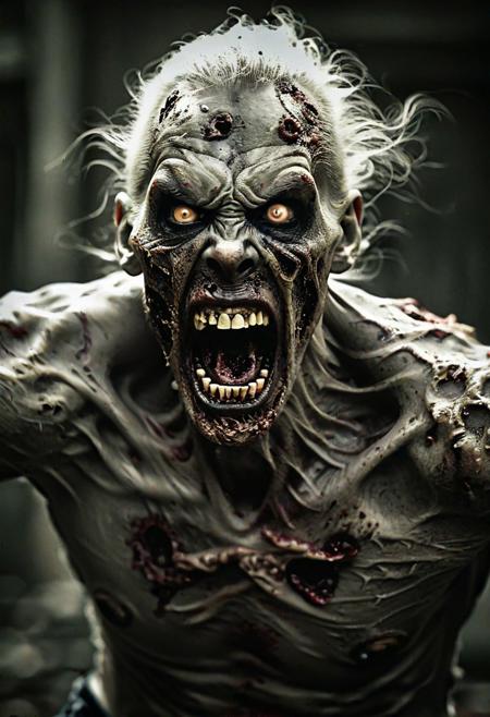 abstract portrait,, high contrast, stylized, , Solo focus, high contrast, masterpiece, intricate details, award winning portrait of a zombie banshee screaming, horror, zombies army in backgound, hkstyle