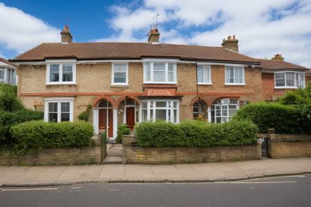 {high|low} angle,  wide angle photo, english houses, london, terraced houses,  {Georgian|Victorian|Edwardian|30s Semi} house, {bay windows|}, {gable|}, {chimneys|}, {rendered|brick} wall, bushes, {arched doorway|}, {low wall around front yard|}, {pavement|}, {straight|slanted} roof, <lora:add_detail:0.5>, blue skies, cloudy
 <lora:english house front_epoch_5:0.3>, RAW photo, 8k uhd, dslr, soft lighting, high quality, film grain, Fujifilm XT3, lr