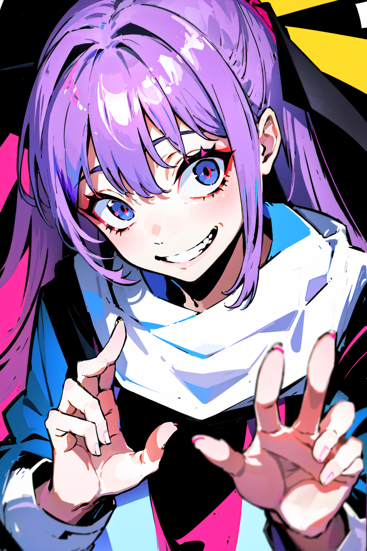 1girl , pretty , crazy smile <lora:AnimePunk:1> <lora:crazyExpressions_crazyExpressions:0.8>