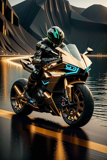 <lora:zzfutbikzz_v1:1> zzfutbikzz
masterpiece, highly detailed photorealistic 8k raw photo, best cinematic quality, volumetric lighting and shadows
motorcycle, glowing, metallic, human on motorcycle, mecha style, reflective
lake background, vehicles behind