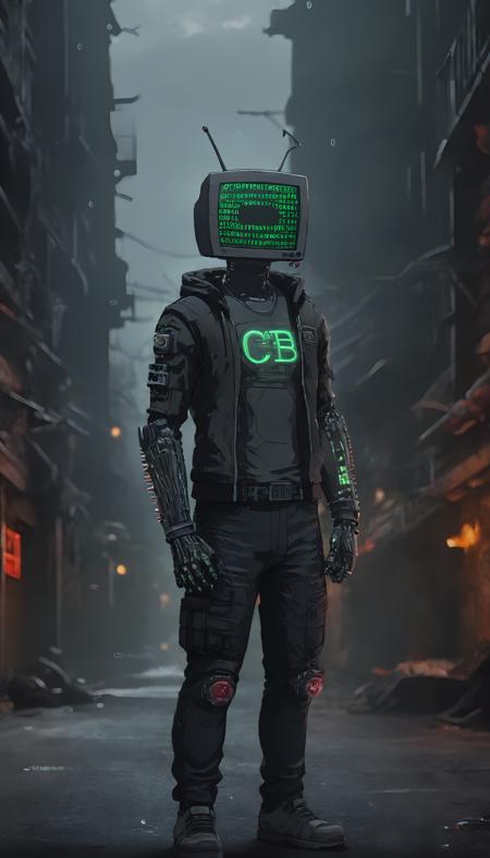 (cyberpunk style), 1man, (Codebullet), full body shot, cyberpunk clothing, male focus, cyberpunk, cyberpunk background, (extremely detailed cyberpunk background), extremely detailed background, extremely detailed Codebullet, cyberpunk body modification, cyberpunk 2077 body modification, ((neon city background)), cyberpunk suit, robot, science fiction, solo, full body, wires and cables, sharp focus, natural lighting, cyberpunk reimagined, neon lights, action pose, colorful, bright colors, science fiction, a dystopian cyberpunk city, neon, cyberpunk 2077, (cyberpunk 2077 cityscape), art by Masamune Shirow,masterpiece, best quality, official art, extremely detailed CG unity 8k wallpaper, detailed background, best quality, expressive eyes, perfect face, perfect eyes, perfect anatomy, extremely detailed eyes and face, looking at viewer, detailed background, detailed clothes, cinematic lighting, beautiful 8k, masterpiece, best quality, high quality, hdr, photography by cosmicwonder, high definition, symmetrical face, volumetric lighting, 24mm, 4k, DSLR, high quality, ultra realistic,