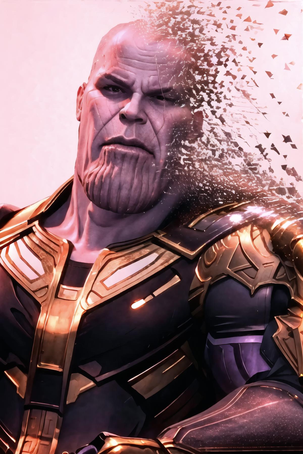 Thanos, the Mad Titan, in a colorful comic book cover.